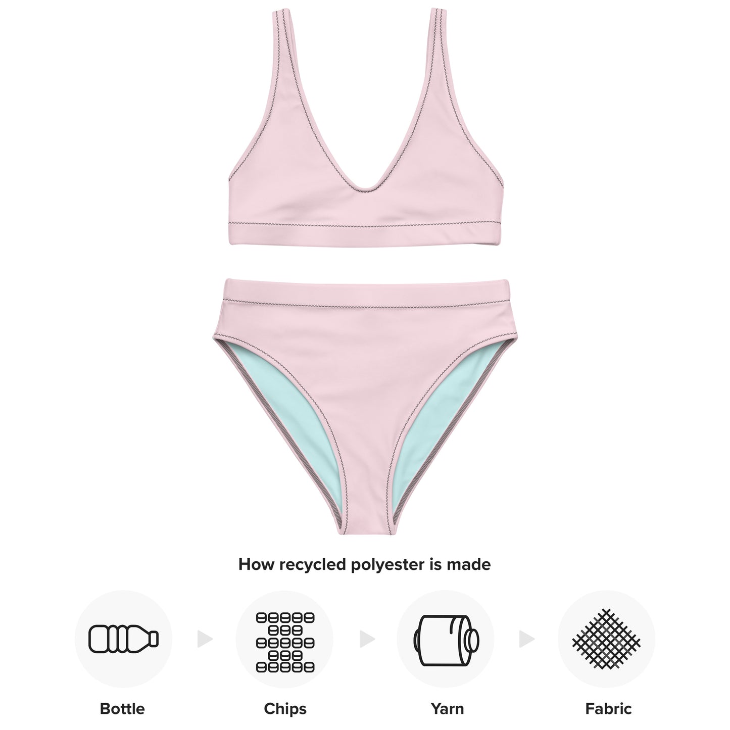 Classic Solid Color Women's Eco High-Waisted Bikini (Misty Rose)