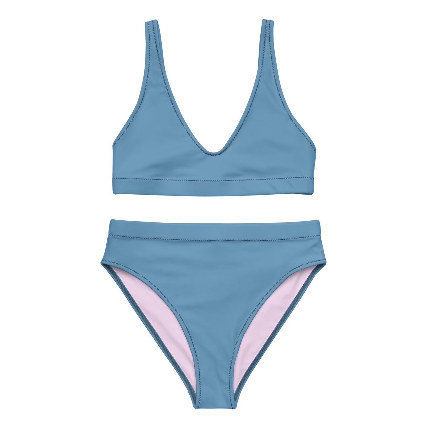 Classic Solid Color Women's Eco High-Waisted Bikini (Butterfly Blue)