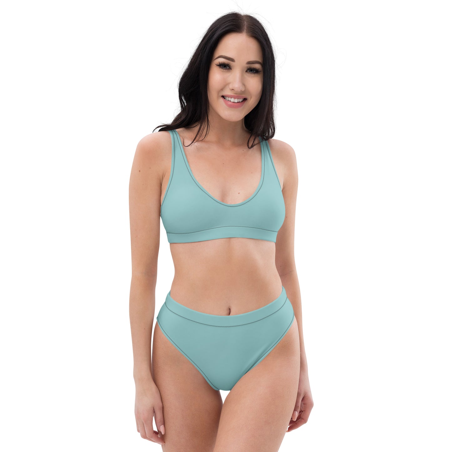 Classic Solid Color Women's Eco High-Waisted Bikini (Pale Cerulean)