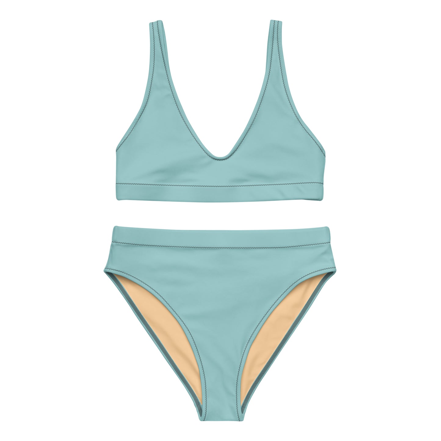Classic Solid Color Women's Eco High-Waisted Bikini (Pale Cerulean)