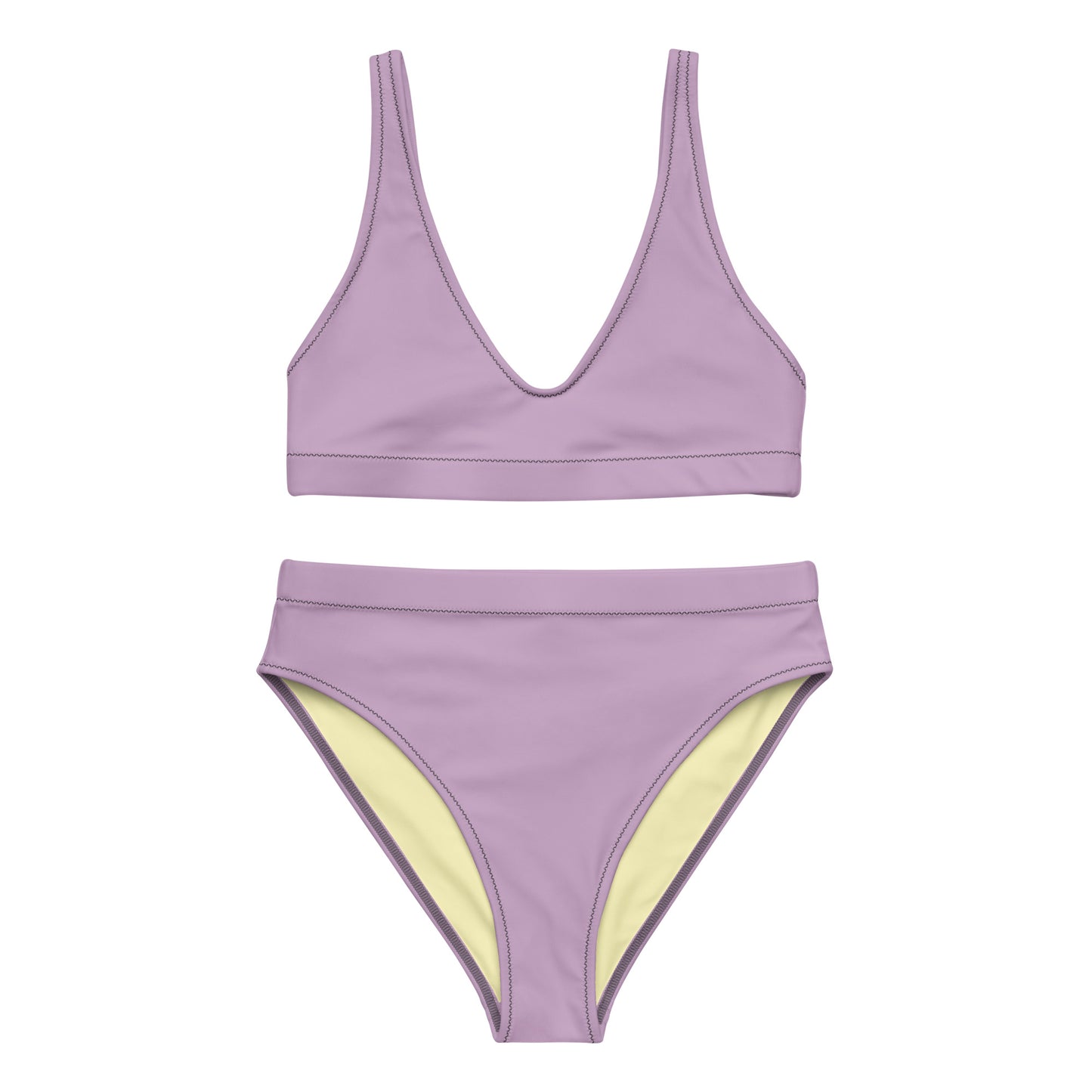 Classic Solid Color Women's Eco High-Waisted Bikini (Pastel Wisteria)