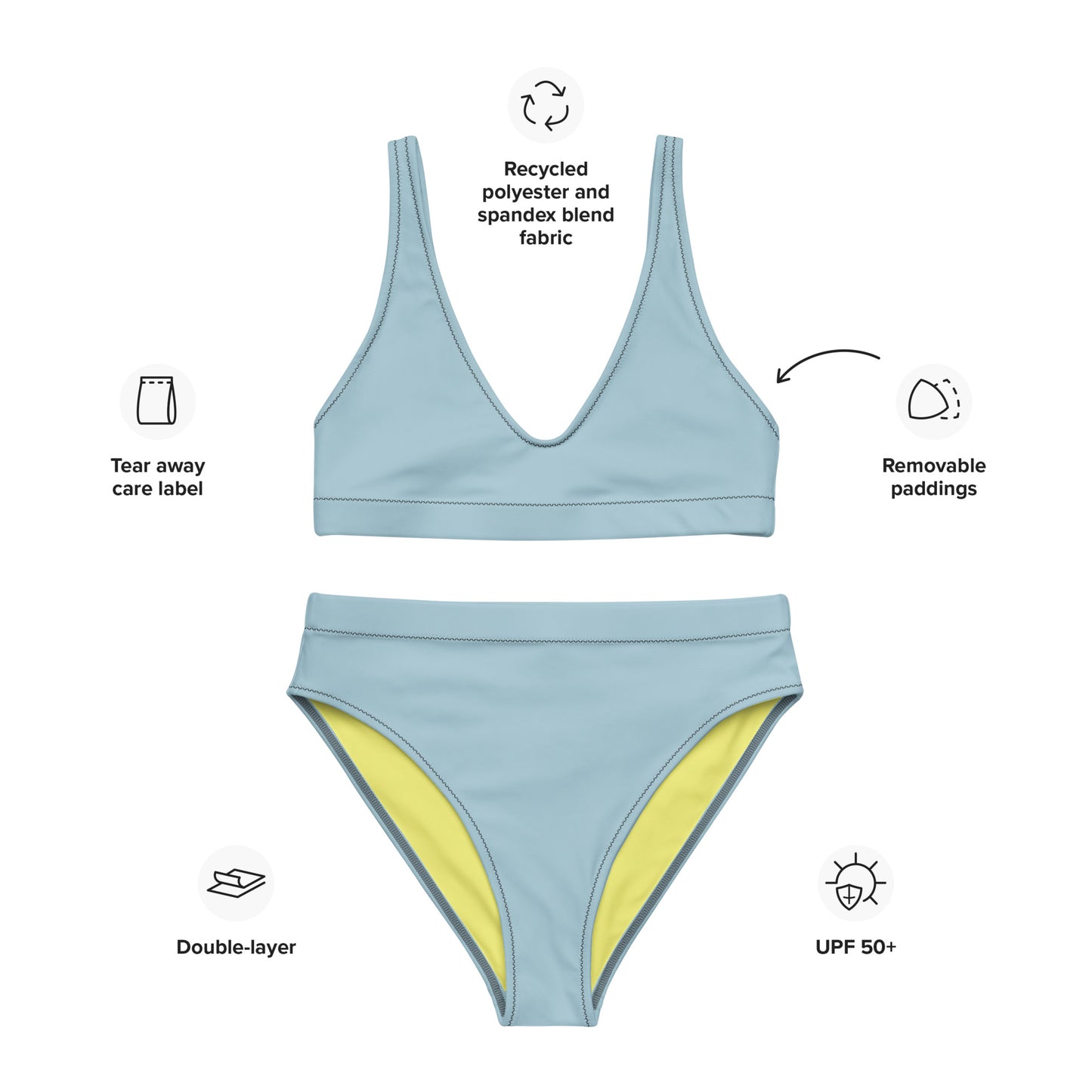 Classic Solid Color Women's Eco High-Waisted Bikini (Atmos Blue)