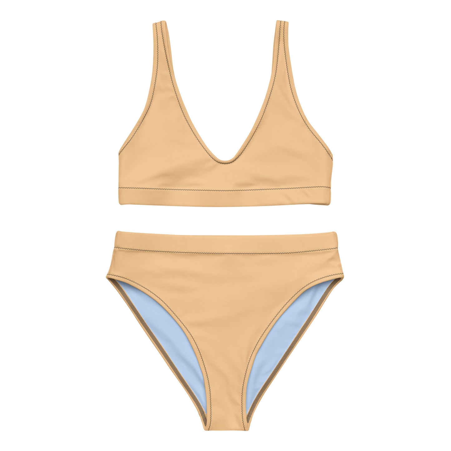 Classic Solid Color Women's Eco High-Waisted Bikini (Pastel Peach)