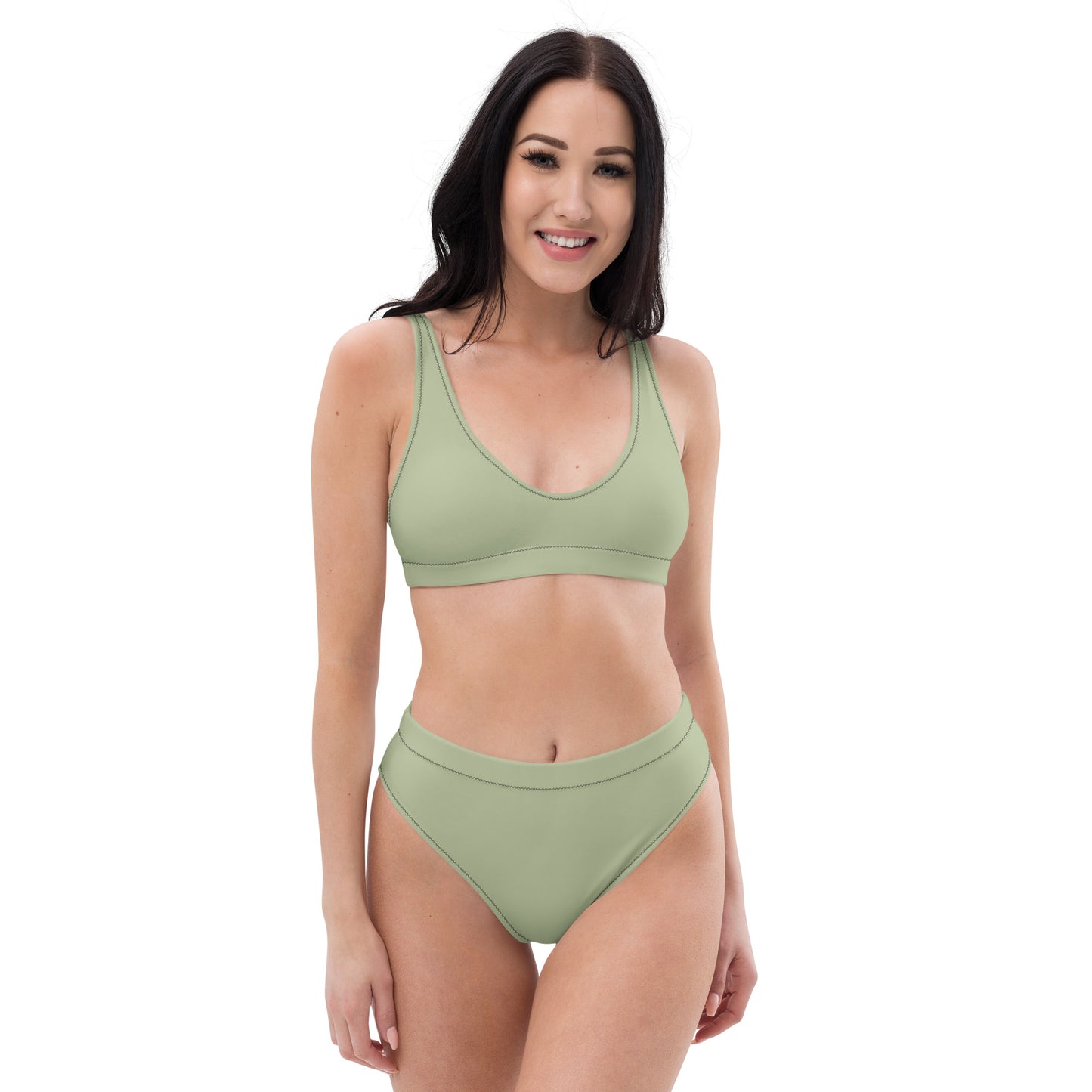 Classic Solid Color Women's Eco High-Waisted Bikini (Pastel Sage)