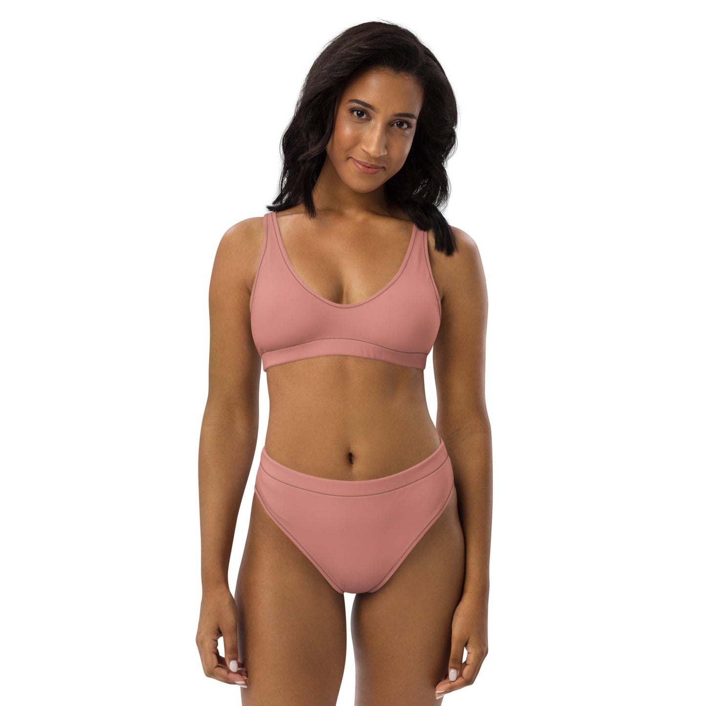 Classic Solid Color Women's Eco High-Waisted Bikini (Petite Orchid)