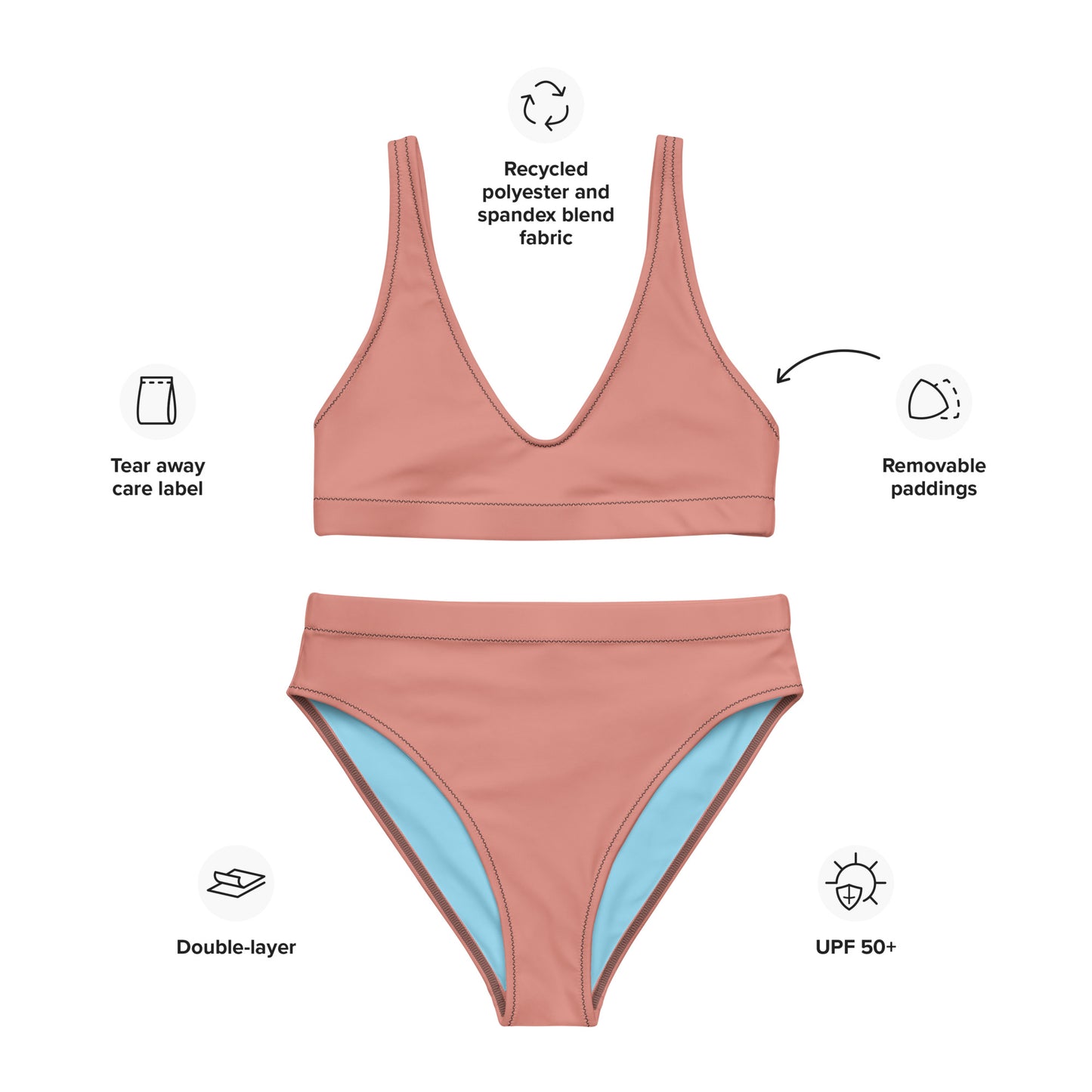 Classic Solid Color Women's Eco High-Waisted Bikini (Petite Orchid)