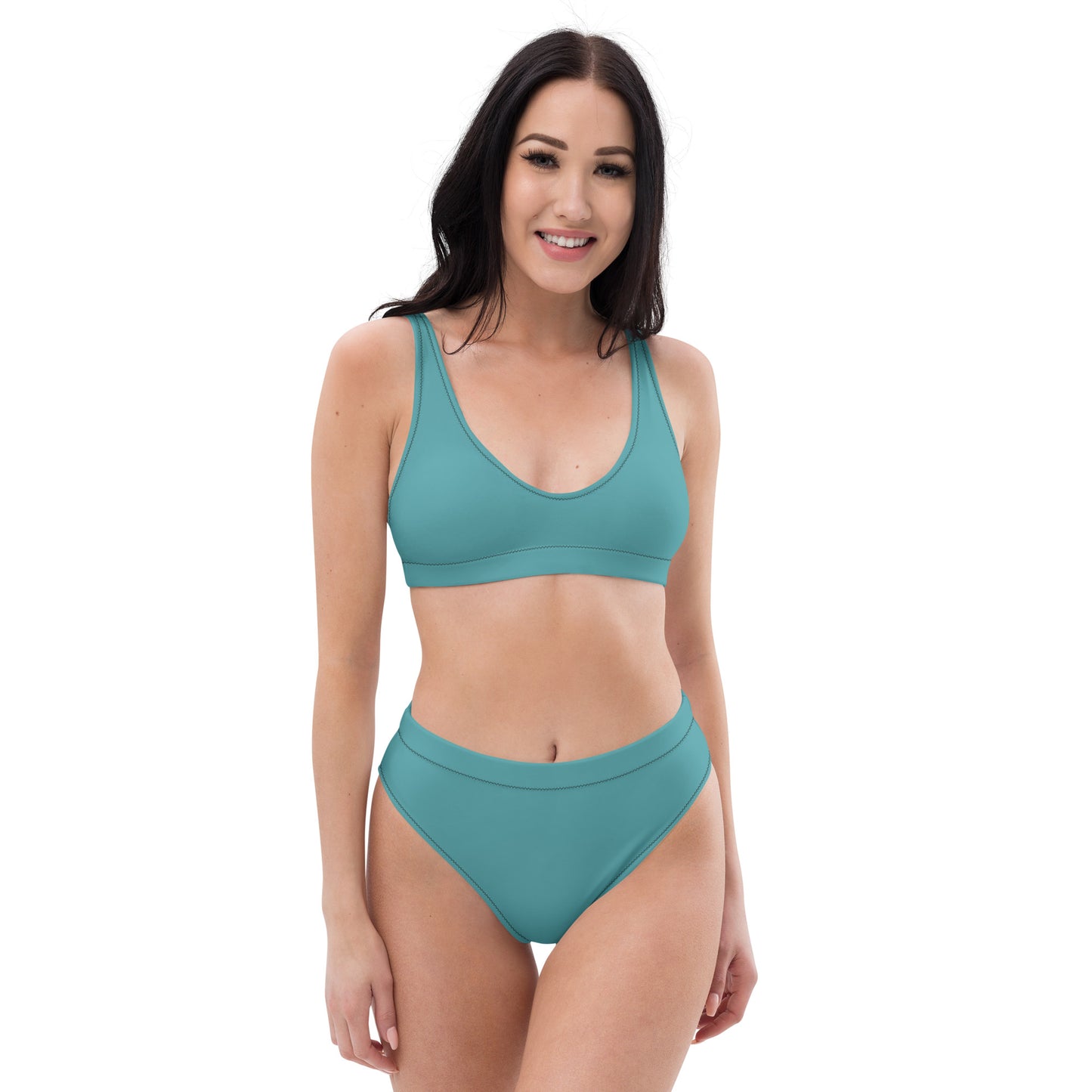 Classic Solid Color Women's Eco High-Waisted Bikini (Atoll Aqua)
