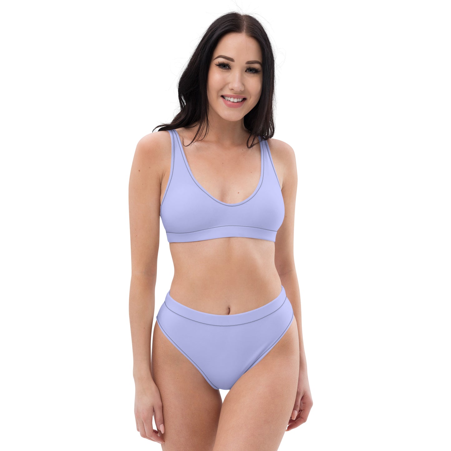 Classic Solid Color Women's Eco High-Waisted Bikini (Pale Periwinkle)