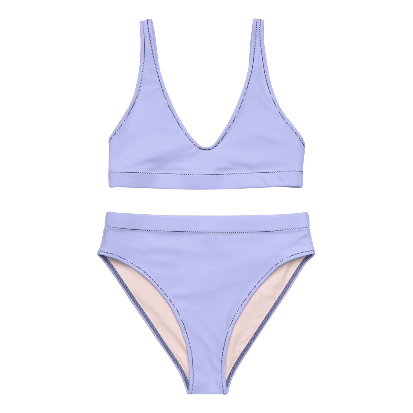 Classic Solid Color Women's Eco High-Waisted Bikini (Pale Periwinkle)