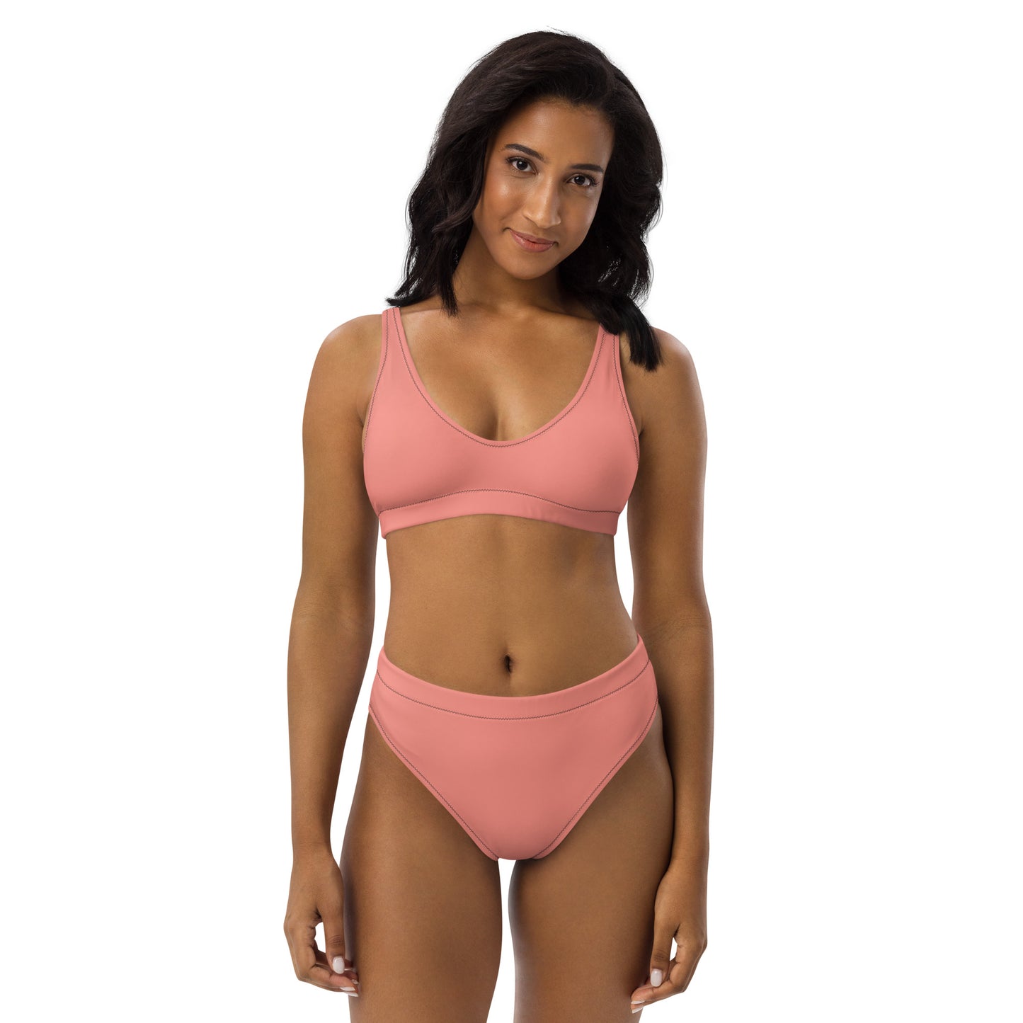 Classic Solid Color Women's Eco High-Waisted Bikini (Peachy Pink)