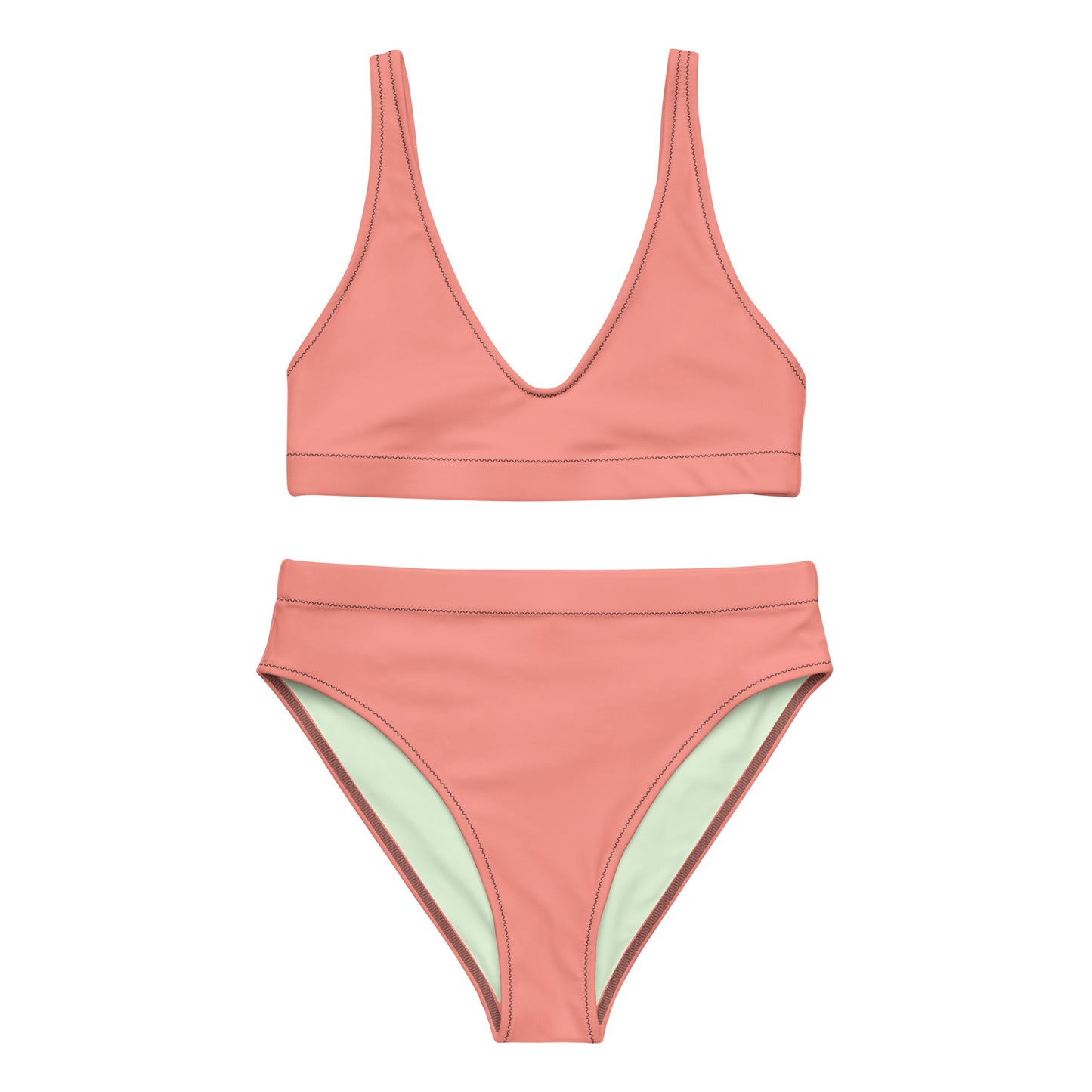 Classic Solid Color Women's Eco High-Waisted Bikini (Peachy Pink)