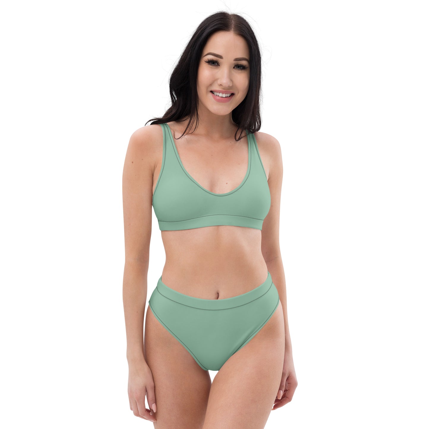 Classic Solid Color Women's Eco High-Waisted Bikini (Minty Pistachio)