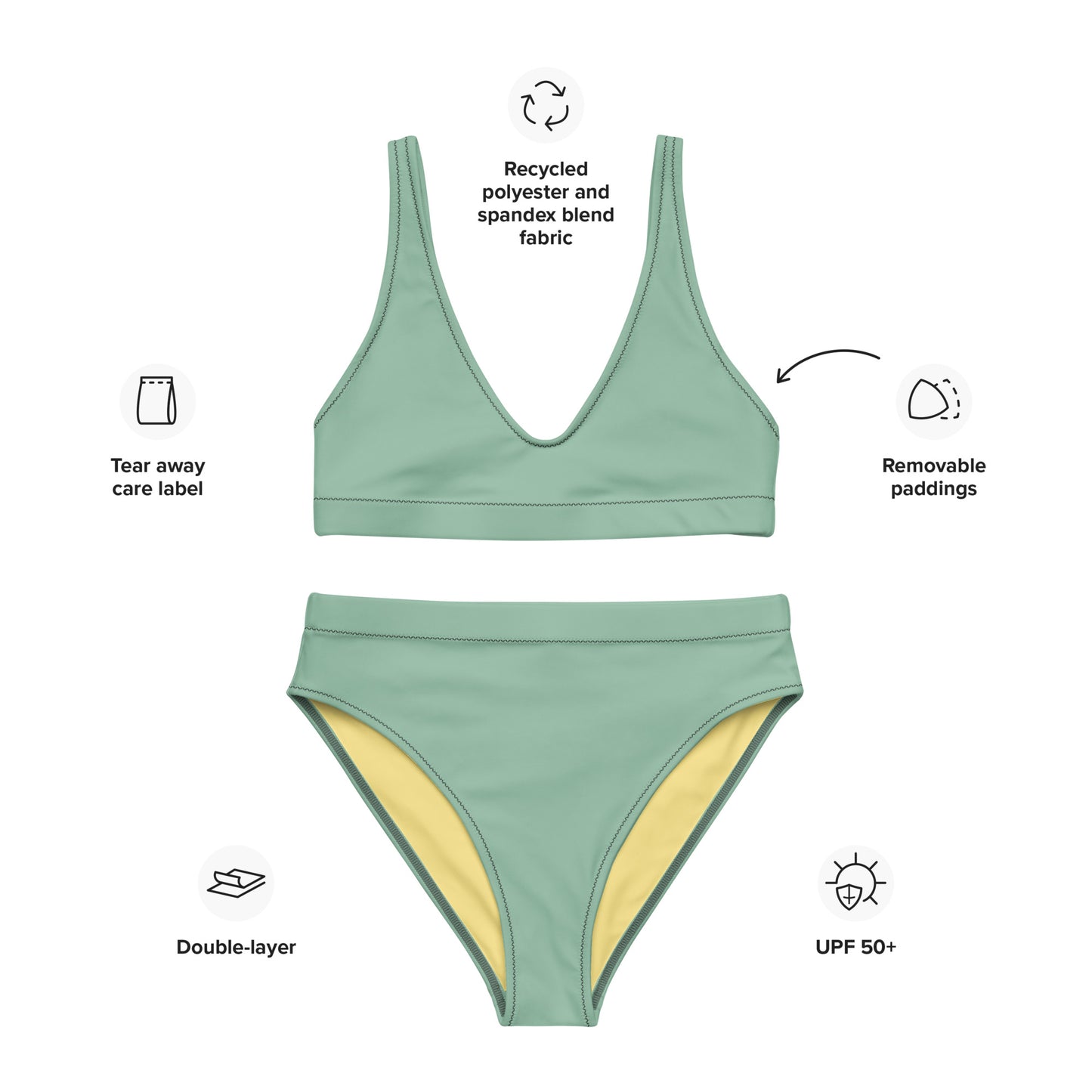 Classic Solid Color Women's Eco High-Waisted Bikini (Minty Pistachio)