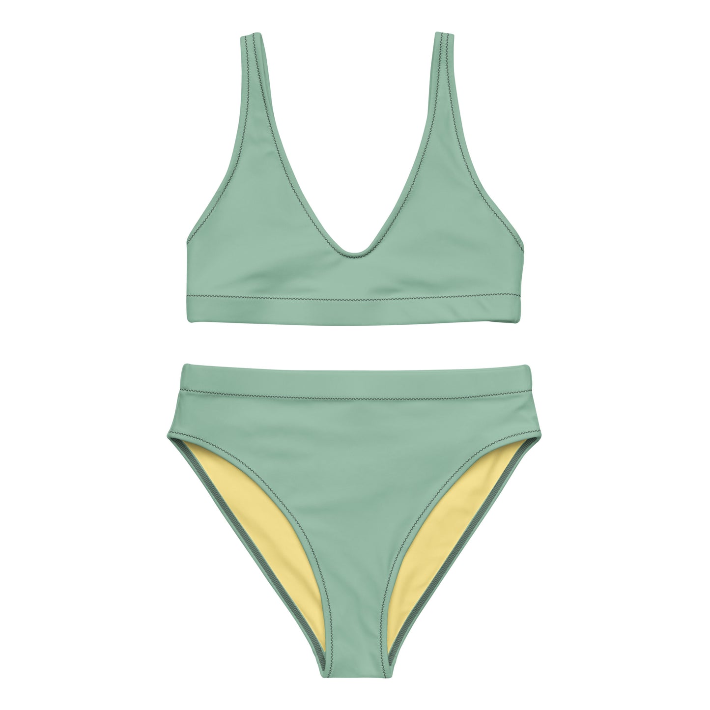 Classic Solid Color Women's Eco High-Waisted Bikini (Minty Pistachio)