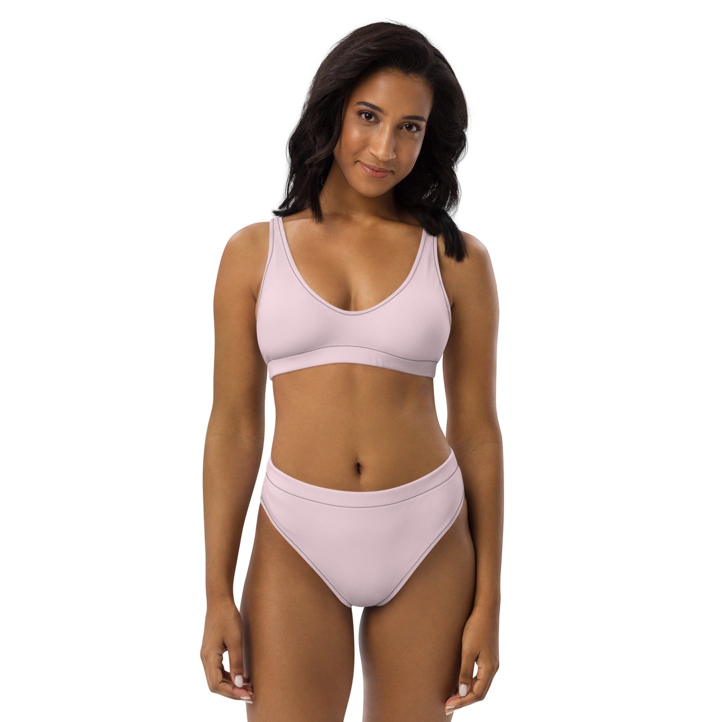 Classic Solid Color Women's Eco High-Waisted Bikini (Misty Rose)
