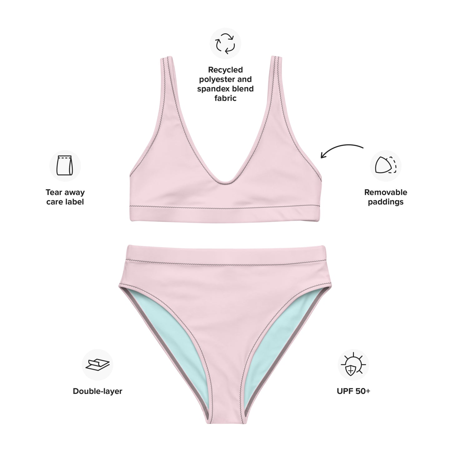 Classic Solid Color Women's Eco High-Waisted Bikini (Misty Rose)