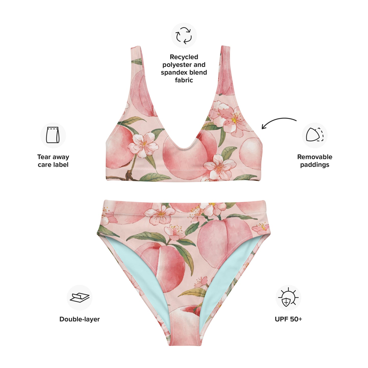 Peach Blossoms Women's Eco High-Waisted Bikini