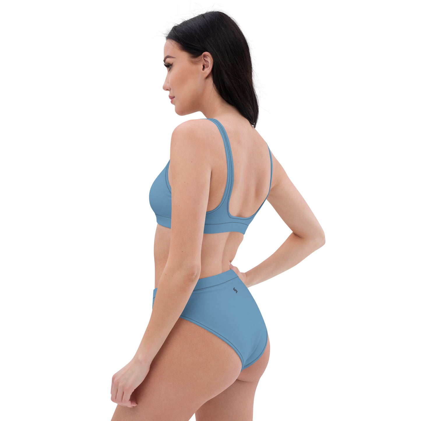 Classic Solid Color Women's Eco High-Waisted Bikini (Butterfly Blue)