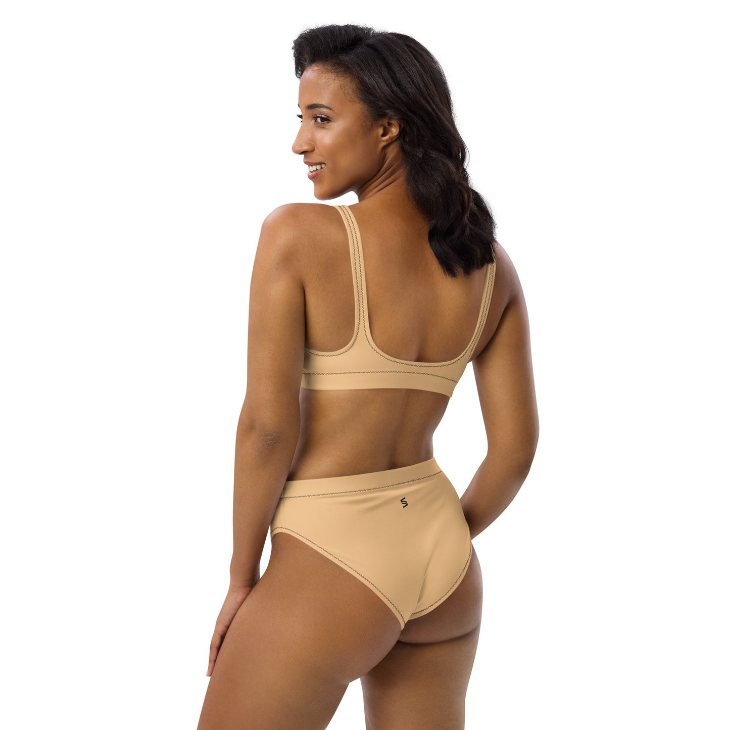 Classic Solid Color Women's Eco High-Waisted Bikini (Pastel Peach)