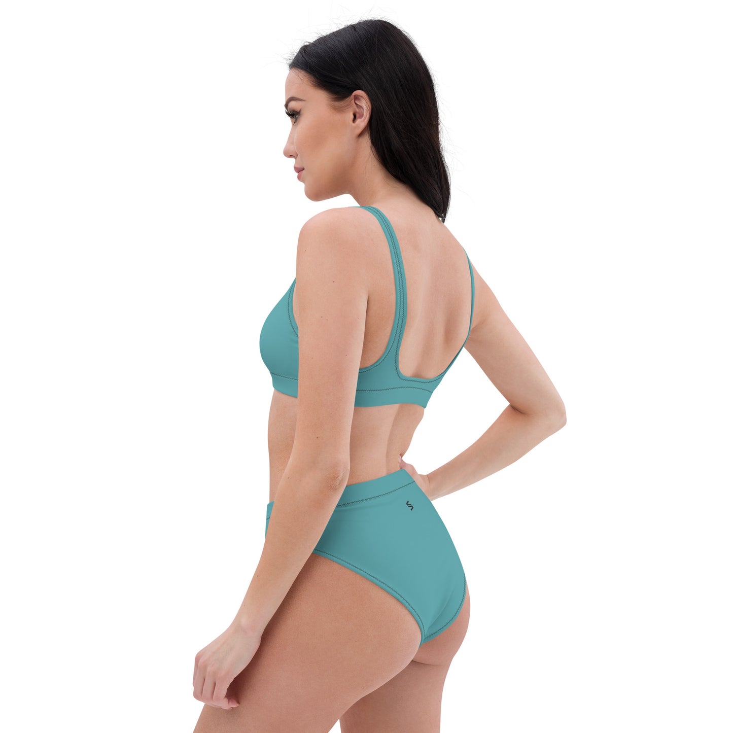 Classic Solid Color Women's Eco High-Waisted Bikini (Atoll Aqua)