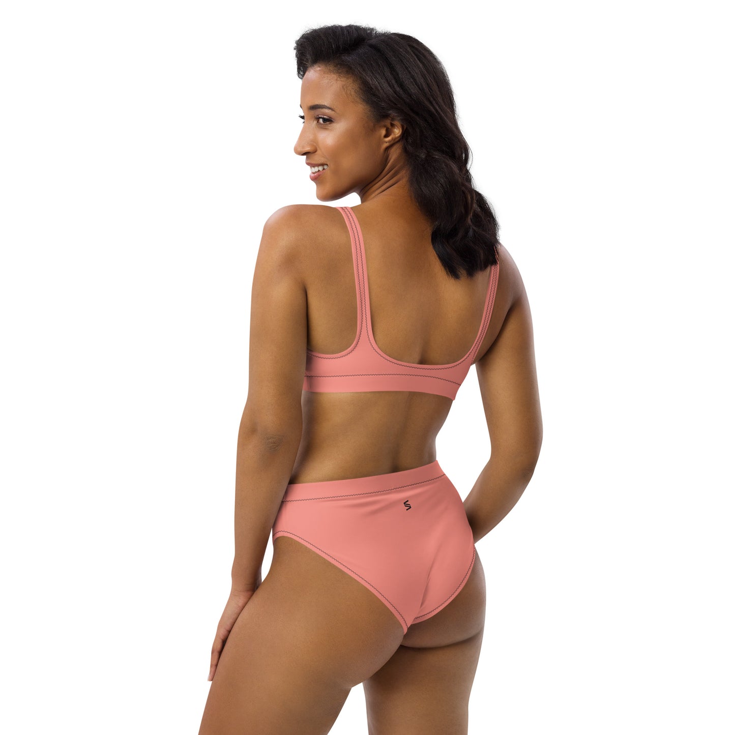Classic Solid Color Women's Eco High-Waisted Bikini (Peachy Pink)