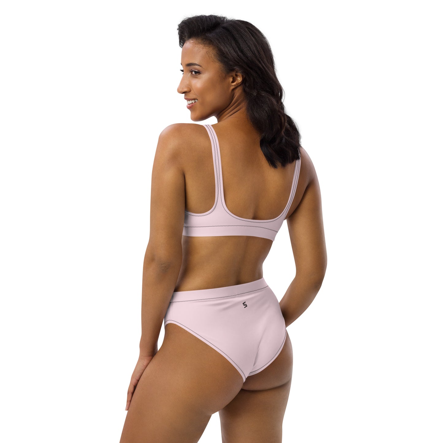 Classic Solid Color Women's Eco High-Waisted Bikini (Misty Rose)