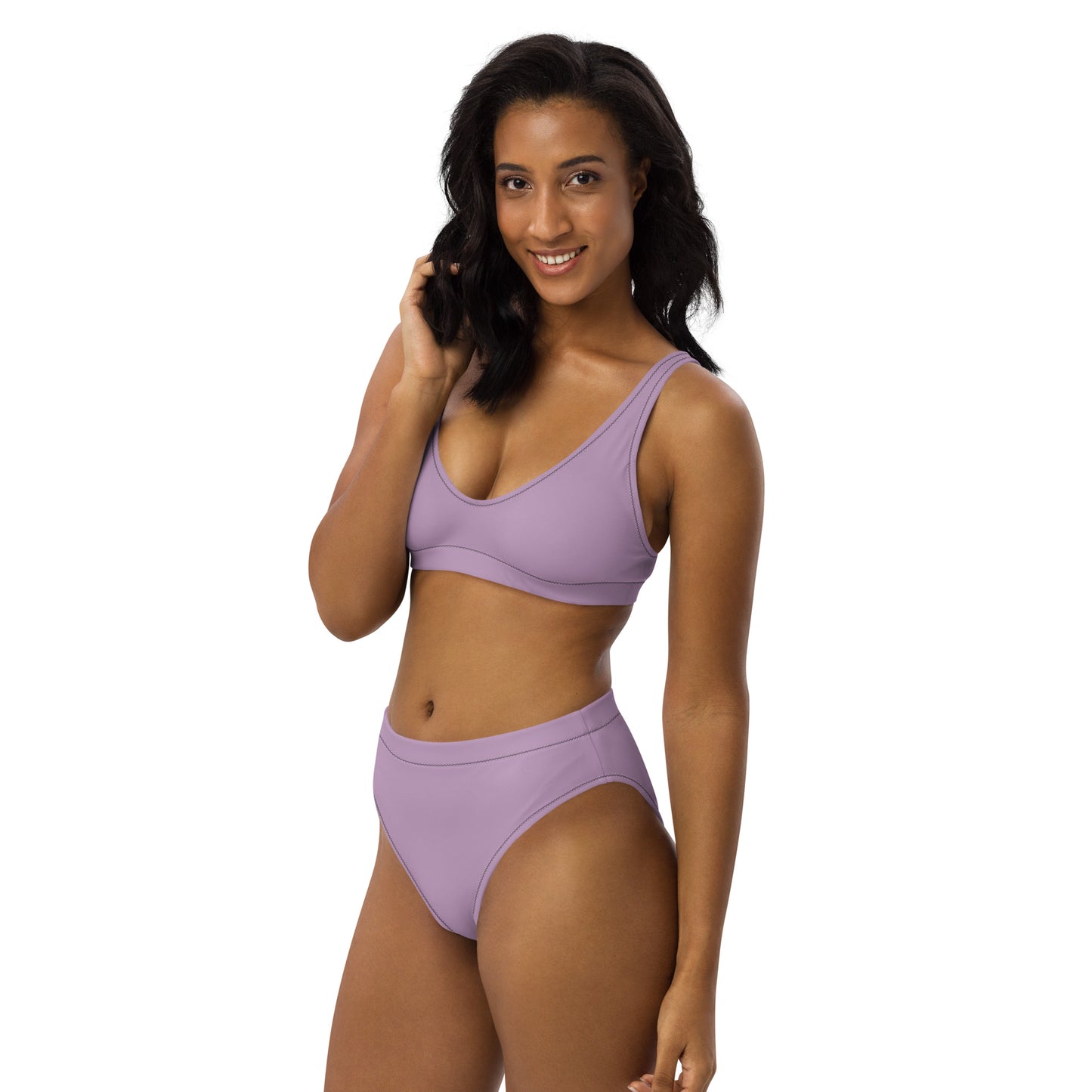 Classic Solid Color Women's Eco High-Waisted Bikini (Pastel Wisteria)