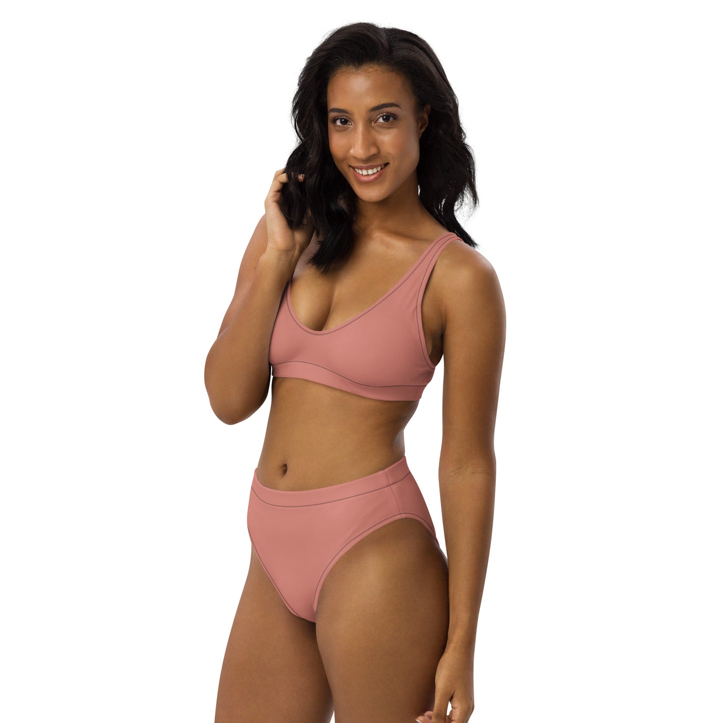 Classic Solid Color Women's Eco High-Waisted Bikini (Petite Orchid)