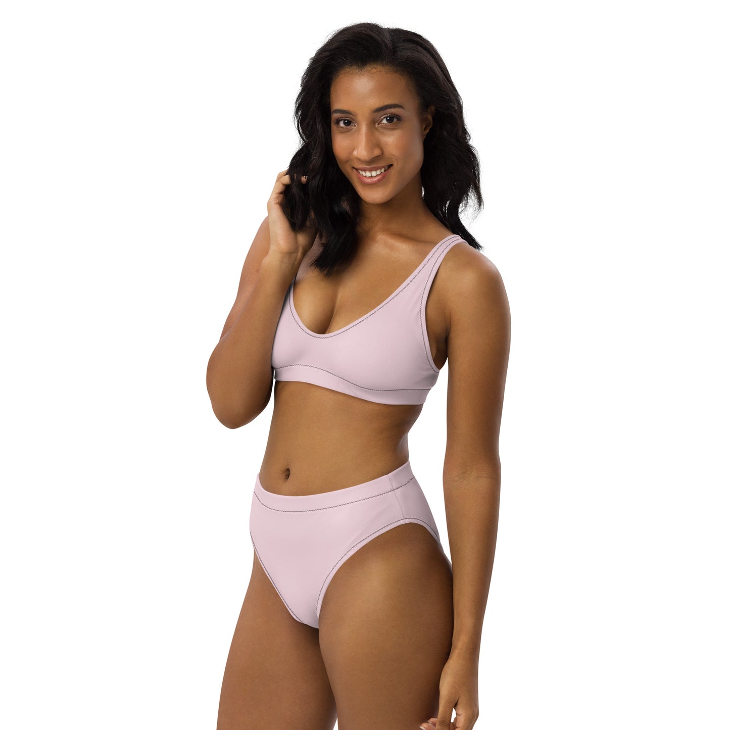 Classic Solid Color Women's Eco High-Waisted Bikini (Misty Rose)