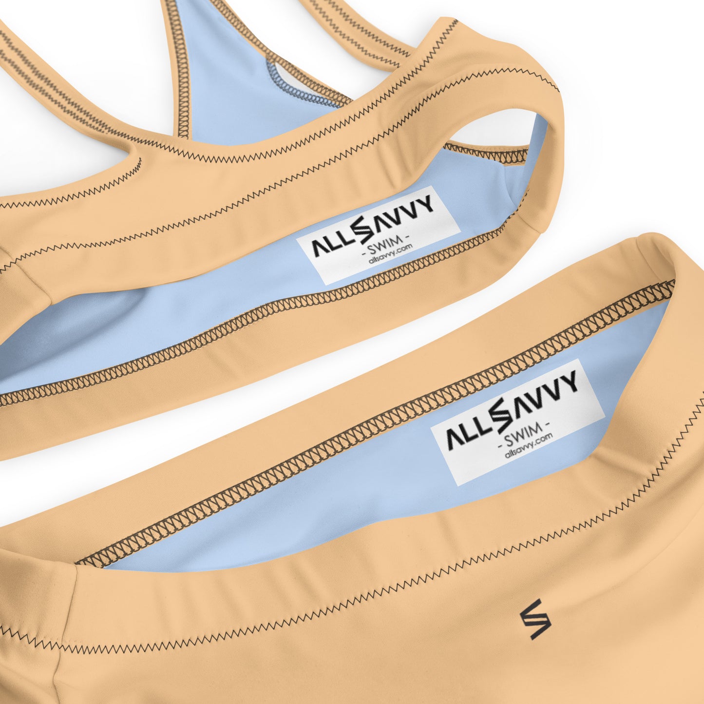 Classic Solid Color Women's Eco High-Waisted Bikini (Pastel Peach)