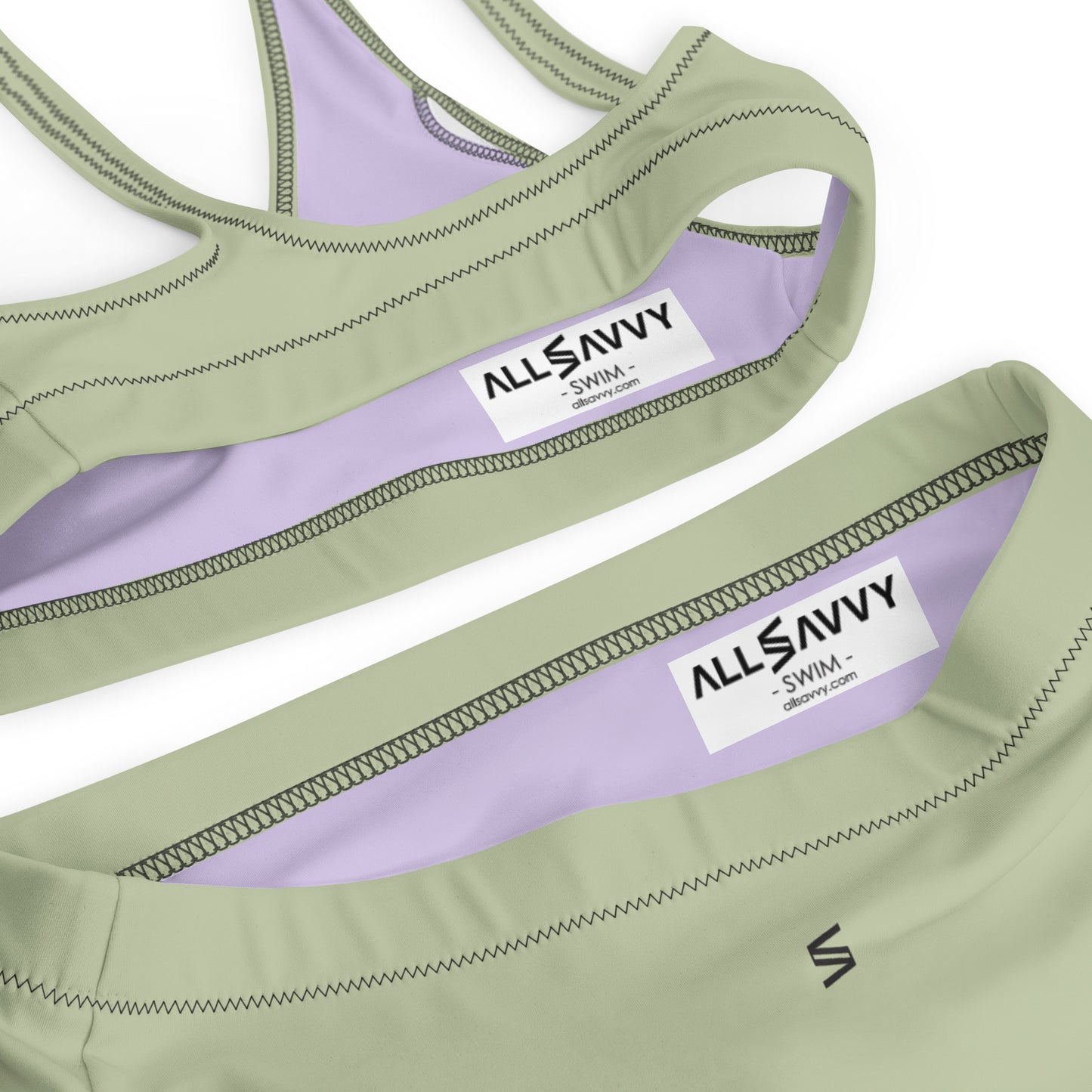 Classic Solid Color Women's Eco High-Waisted Bikini (Pastel Sage)