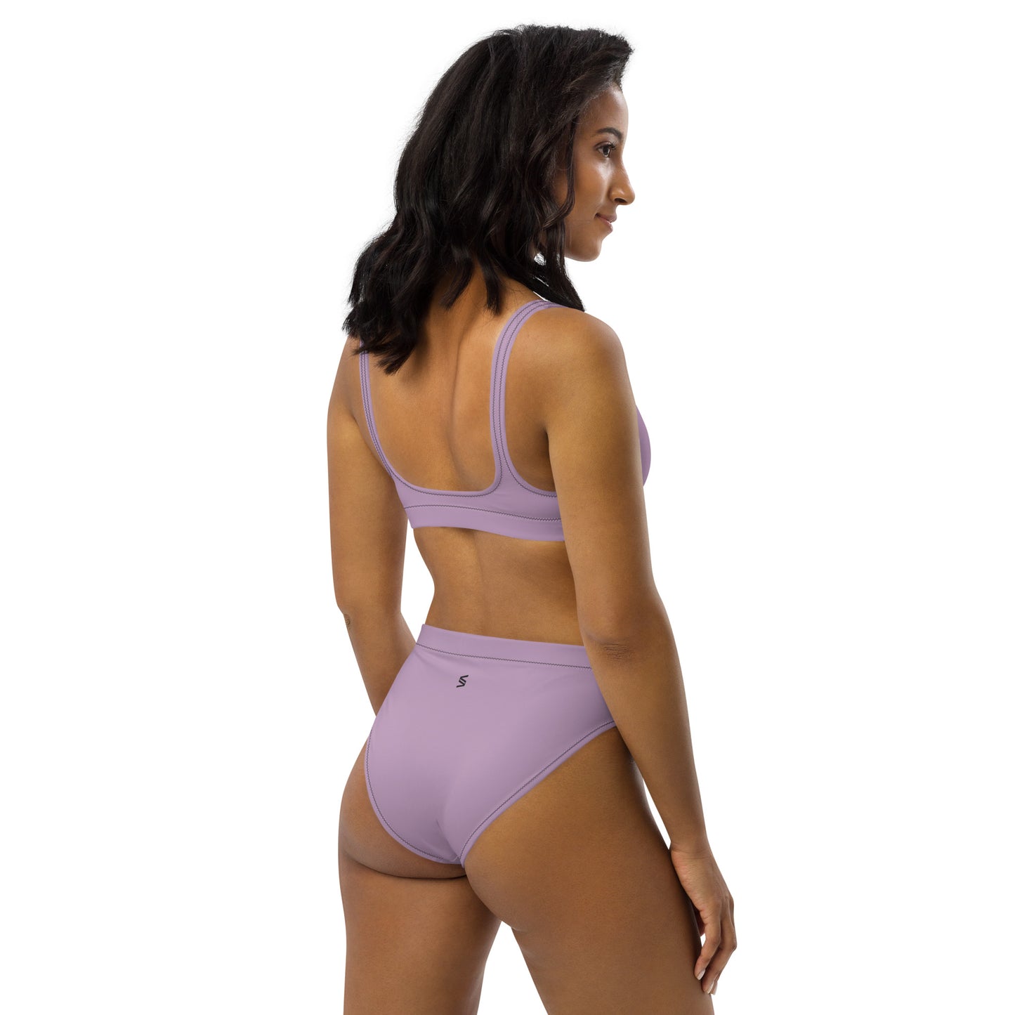 Classic Solid Color Women's Eco High-Waisted Bikini (Pastel Wisteria)