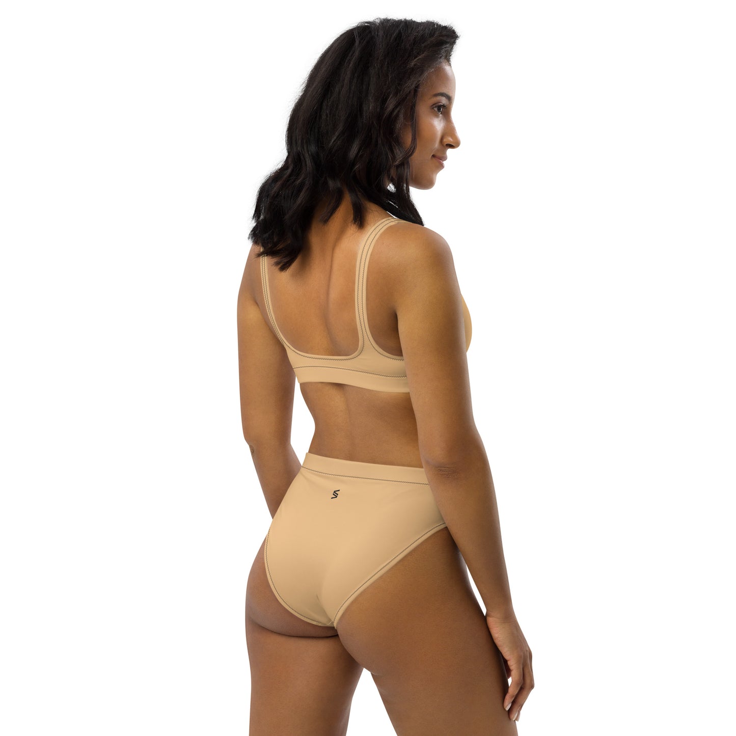 Classic Solid Color Women's Eco High-Waisted Bikini (Pastel Peach)