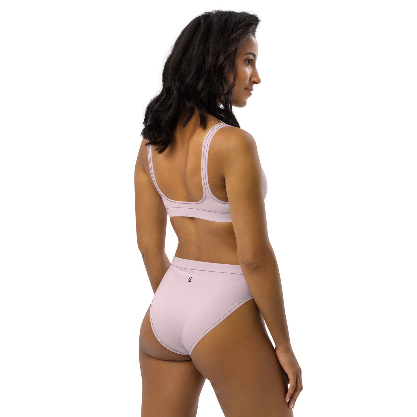 Classic Solid Color Women's Eco High-Waisted Bikini (Misty Rose)