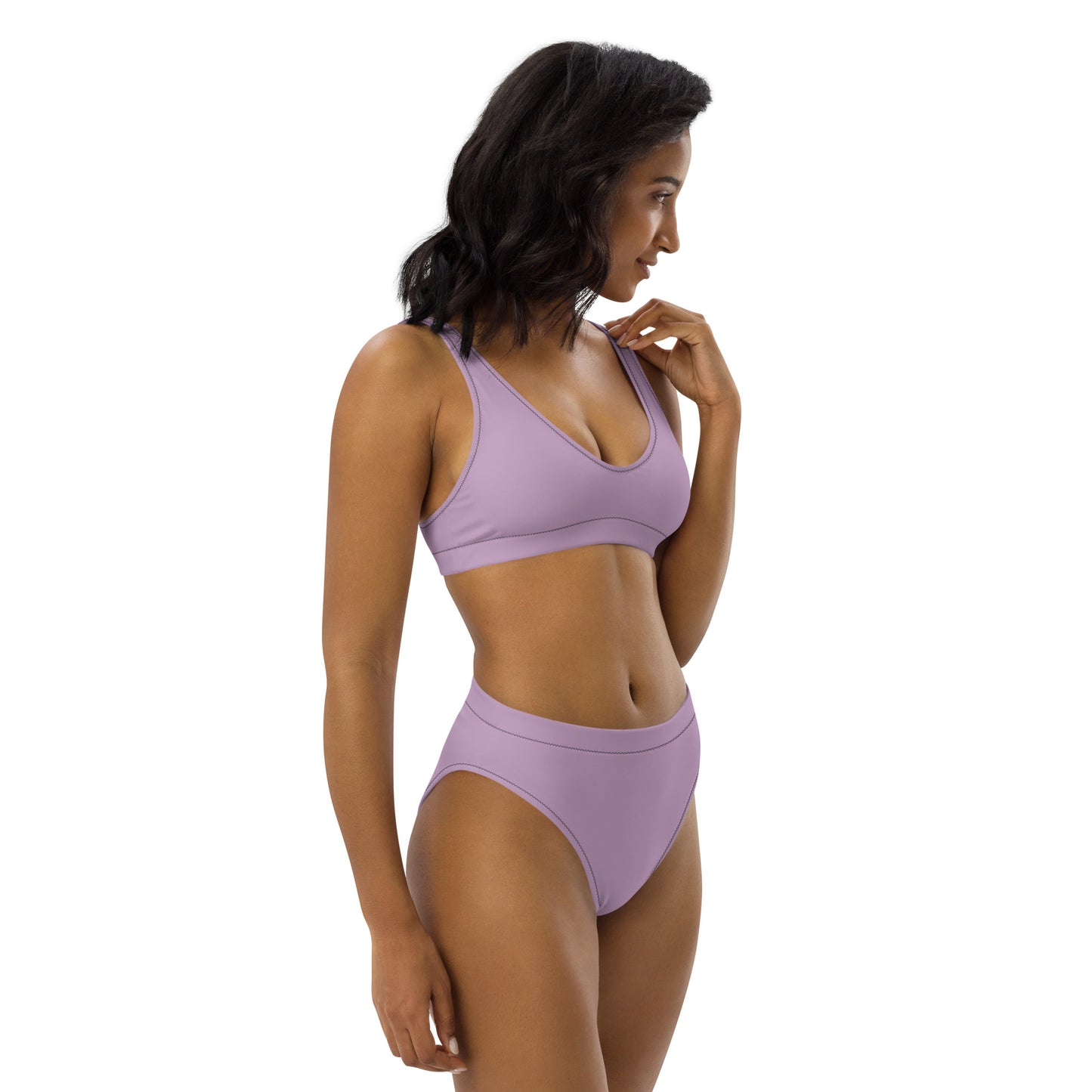 Classic Solid Color Women's Eco High-Waisted Bikini (Pastel Wisteria)