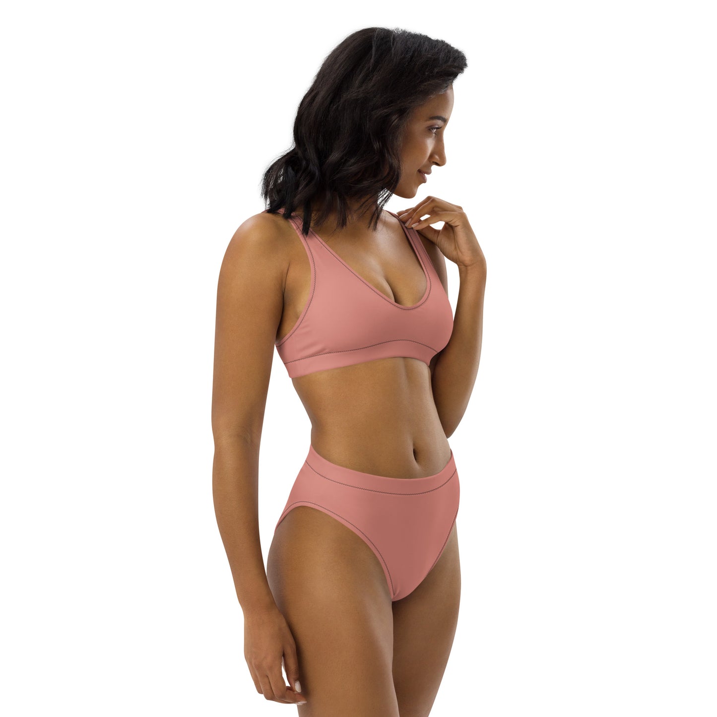 Classic Solid Color Women's Eco High-Waisted Bikini (Petite Orchid)