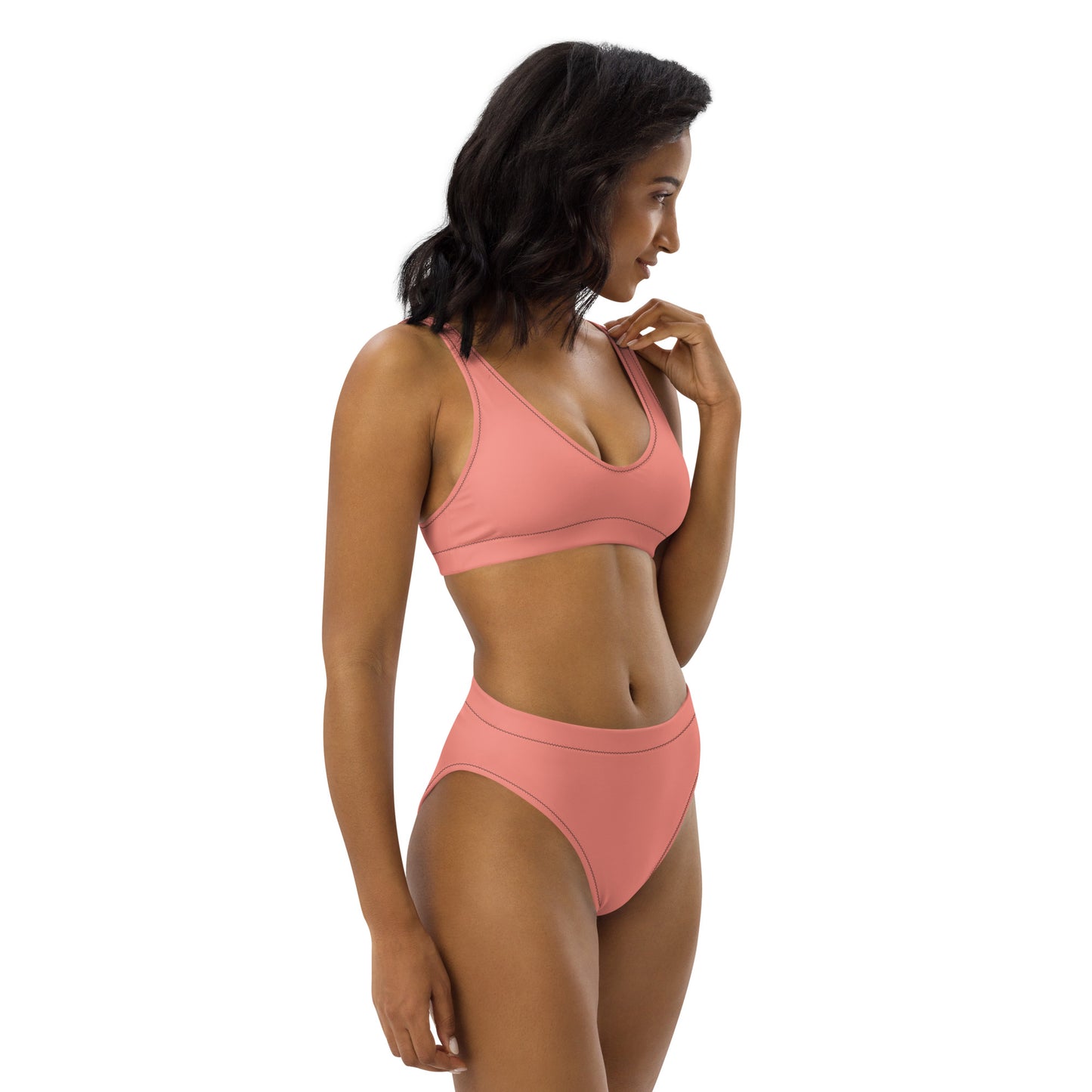 Classic Solid Color Women's Eco High-Waisted Bikini (Peachy Pink)
