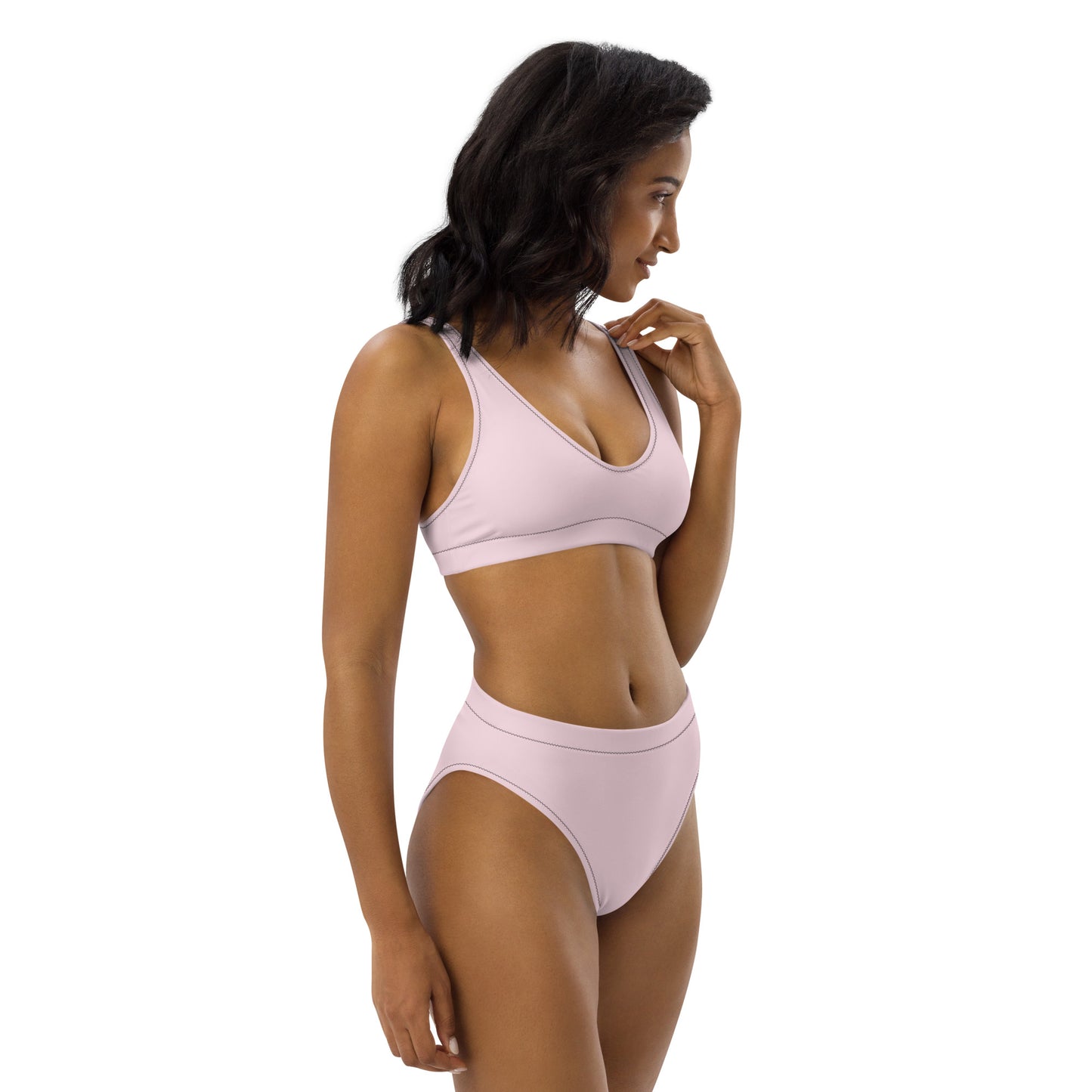 Classic Solid Color Women's Eco High-Waisted Bikini (Misty Rose)