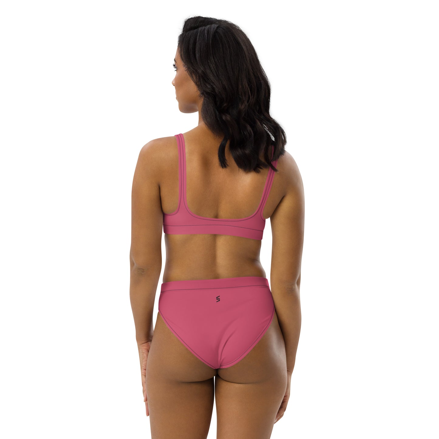 Classic Solid Color Women's Eco High-Waisted Bikini (Raspberry Pink)