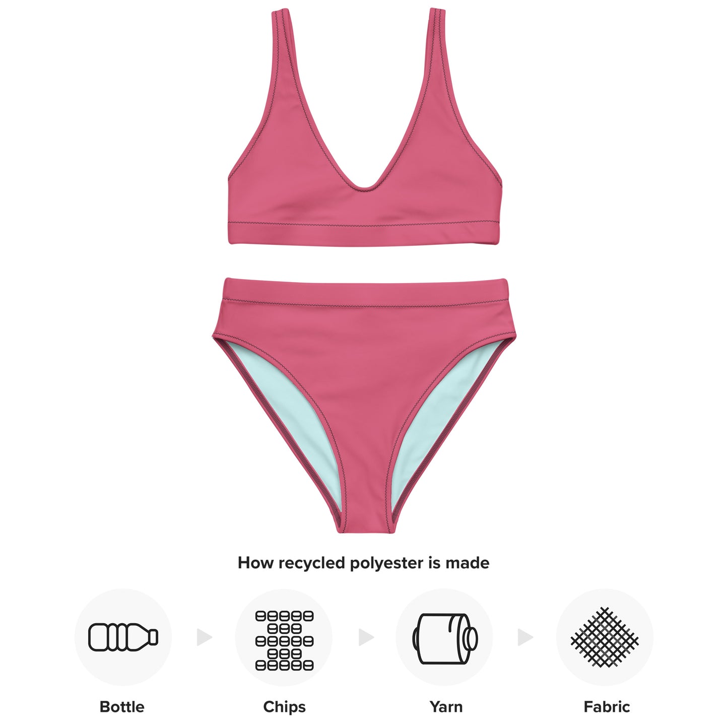 Classic Solid Color Women's Eco High-Waisted Bikini (Raspberry Pink)