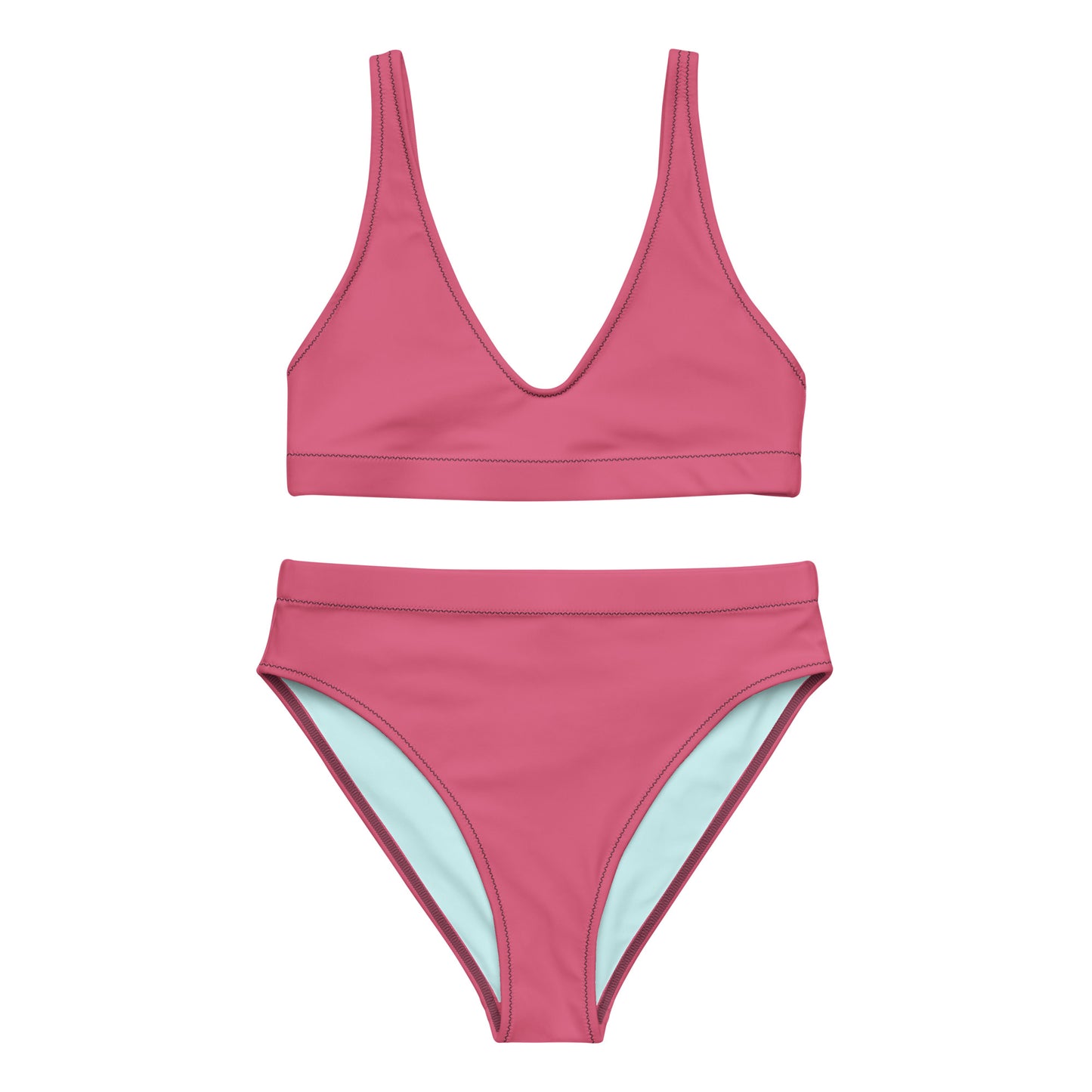 Classic Solid Color Women's Eco High-Waisted Bikini (Raspberry Pink)