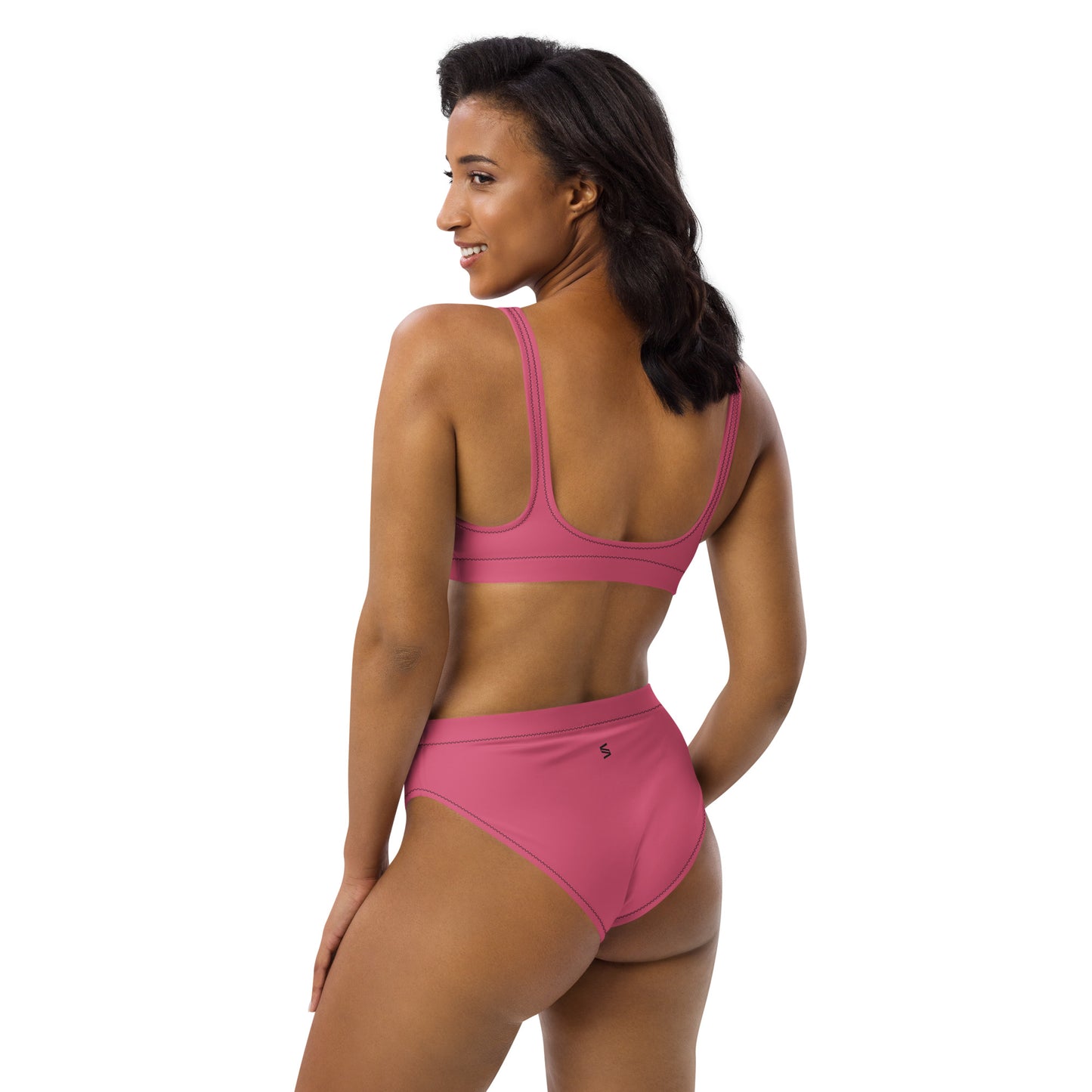 Classic Solid Color Women's Eco High-Waisted Bikini (Raspberry Pink)