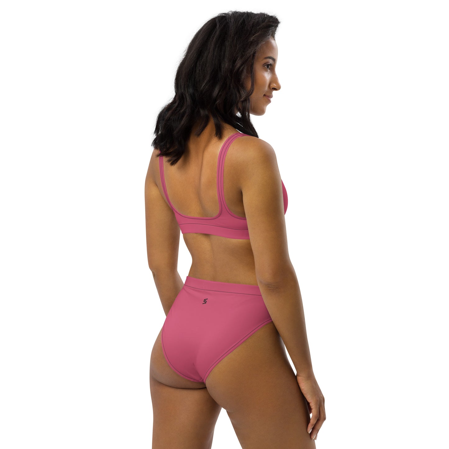 Classic Solid Color Women's Eco High-Waisted Bikini (Raspberry Pink)